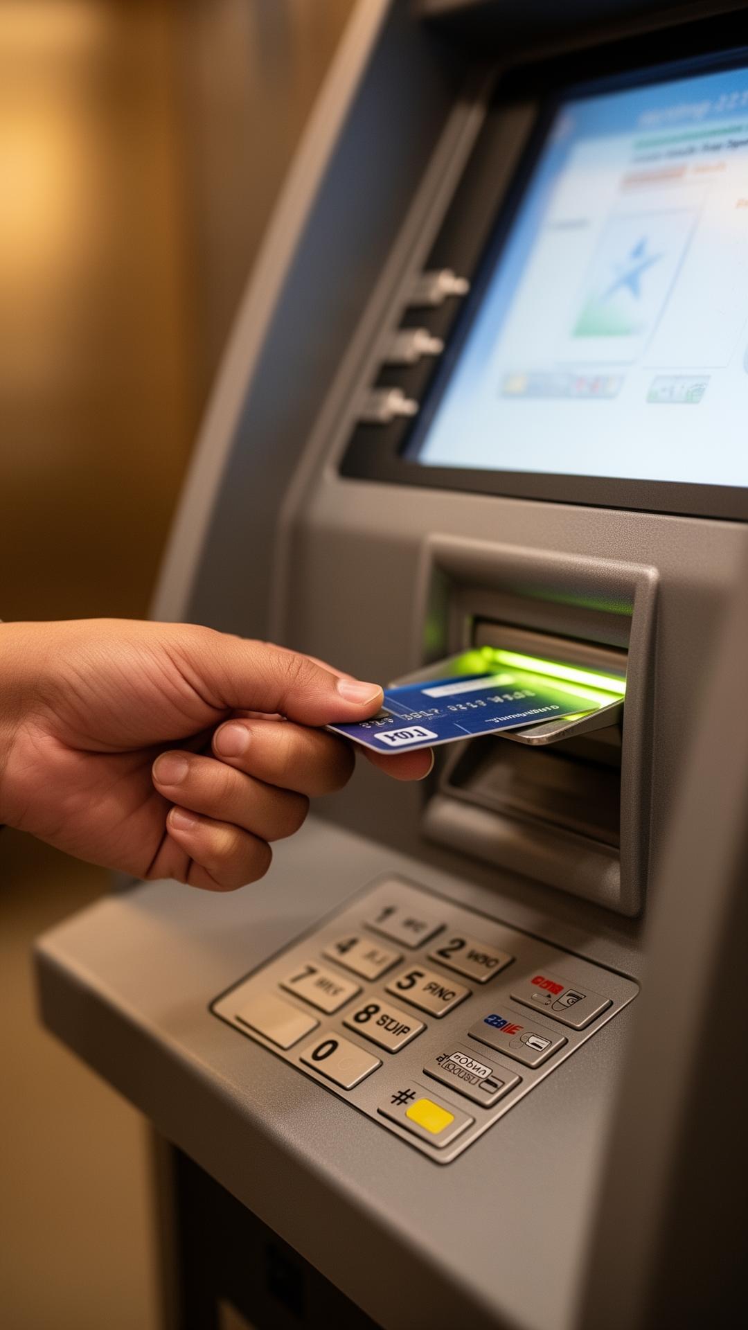 Customer inserting a debit card into an ATM